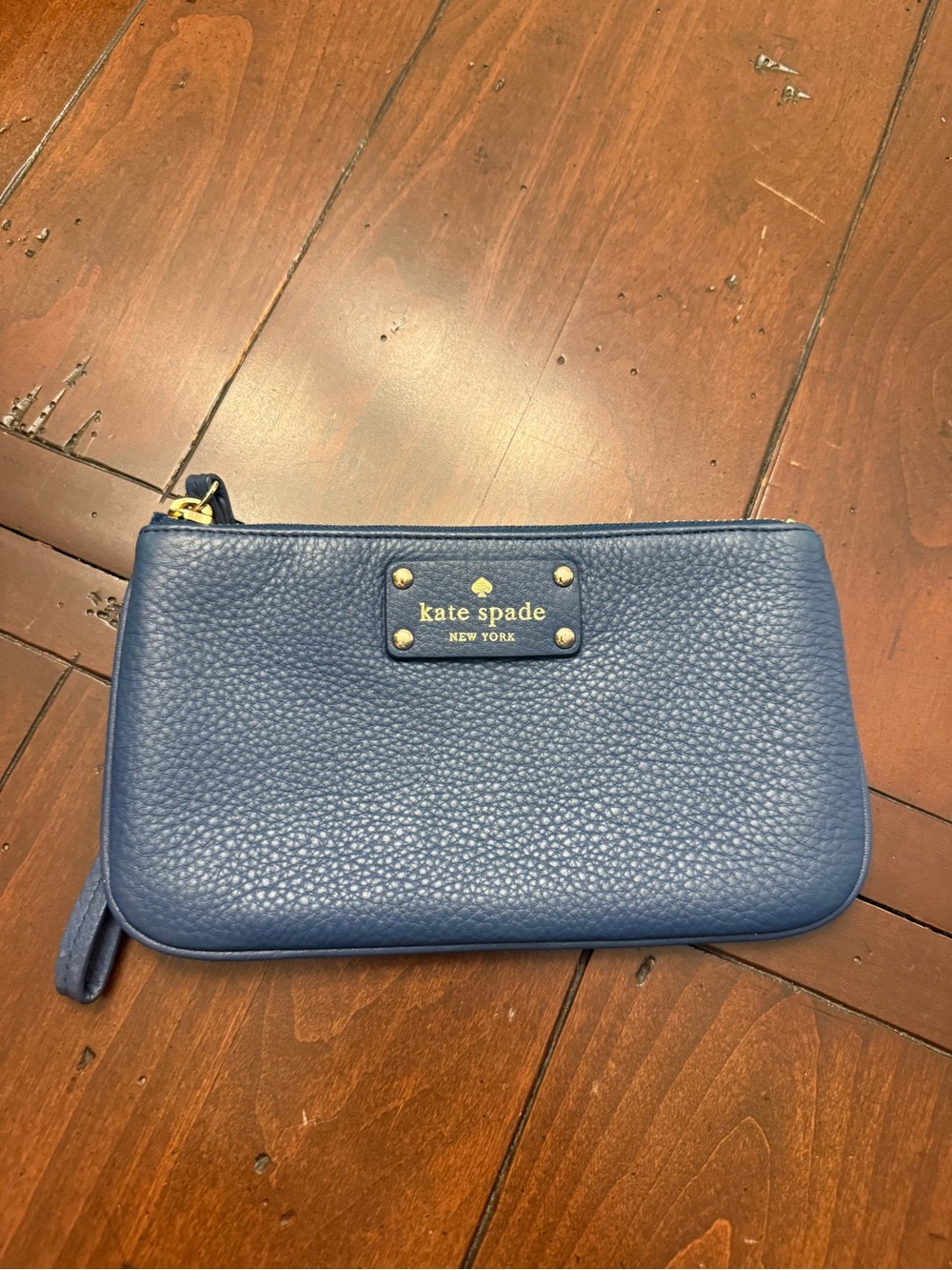 kate spade Pebbled Leather Wristlet in Navy Blue with Gold Hardware used
